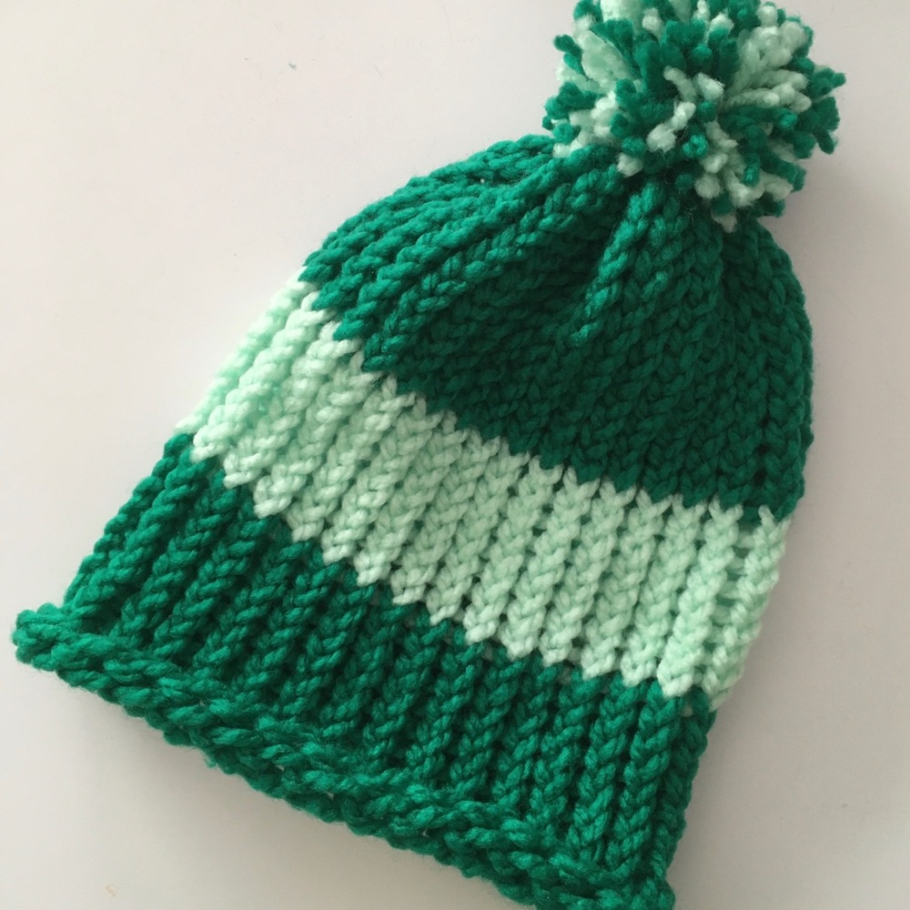 Baby Hat with Contrasting Stripe & PomPom